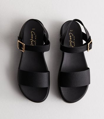 Black Leather-Look Chunky Sandals New Look