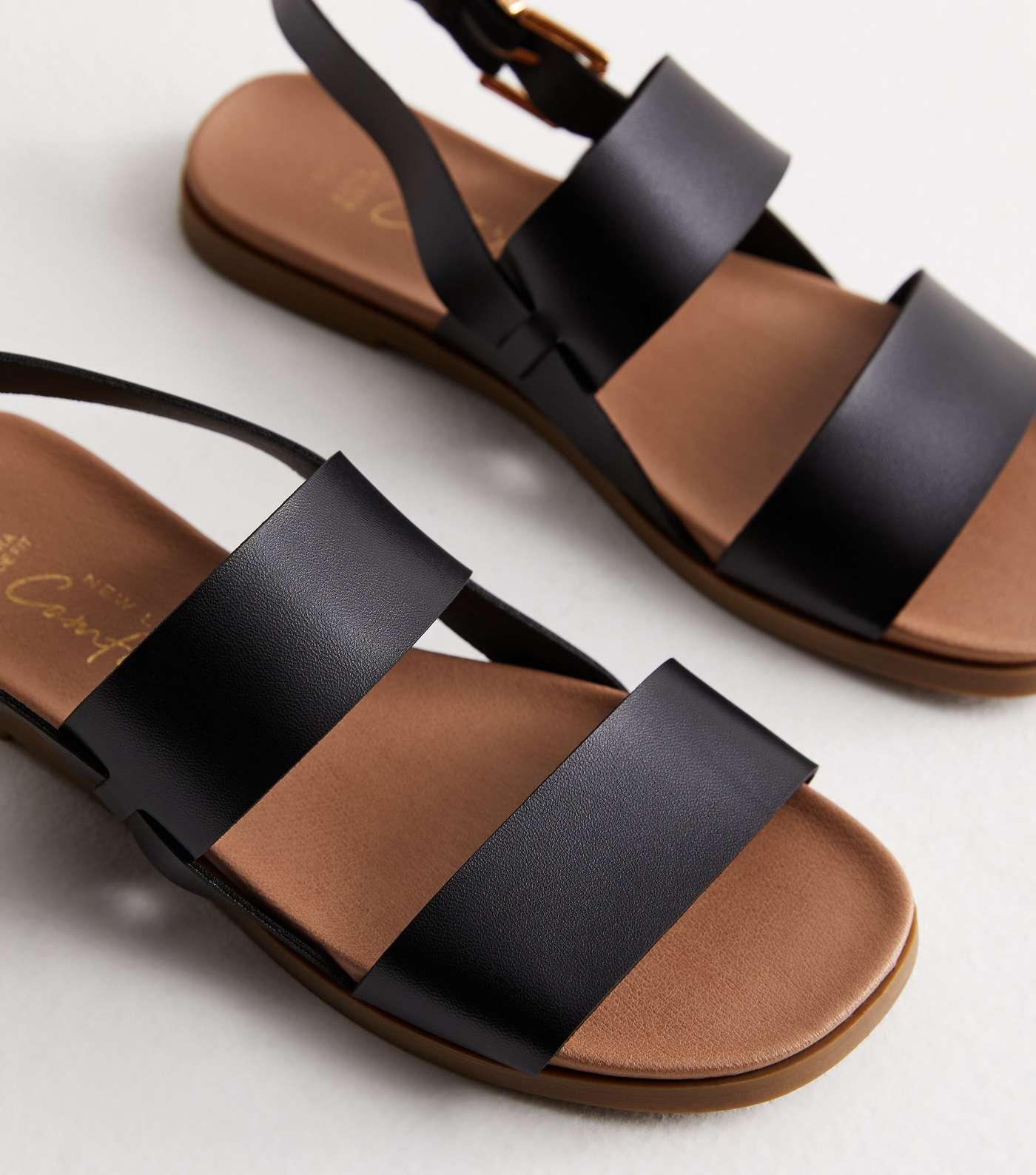 Extra Wide Fit Black Leather-Look Footbed Sandals Image 4
