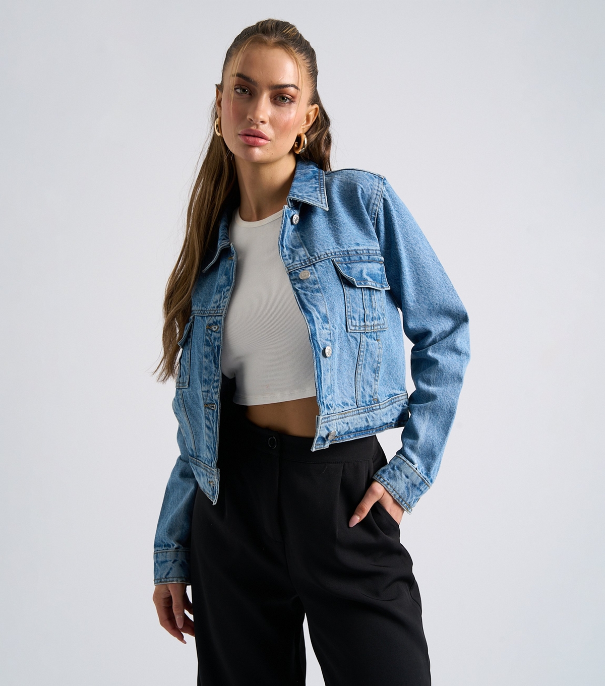 Women's Blue Denim Crop Jacket Urban Bliss New Look