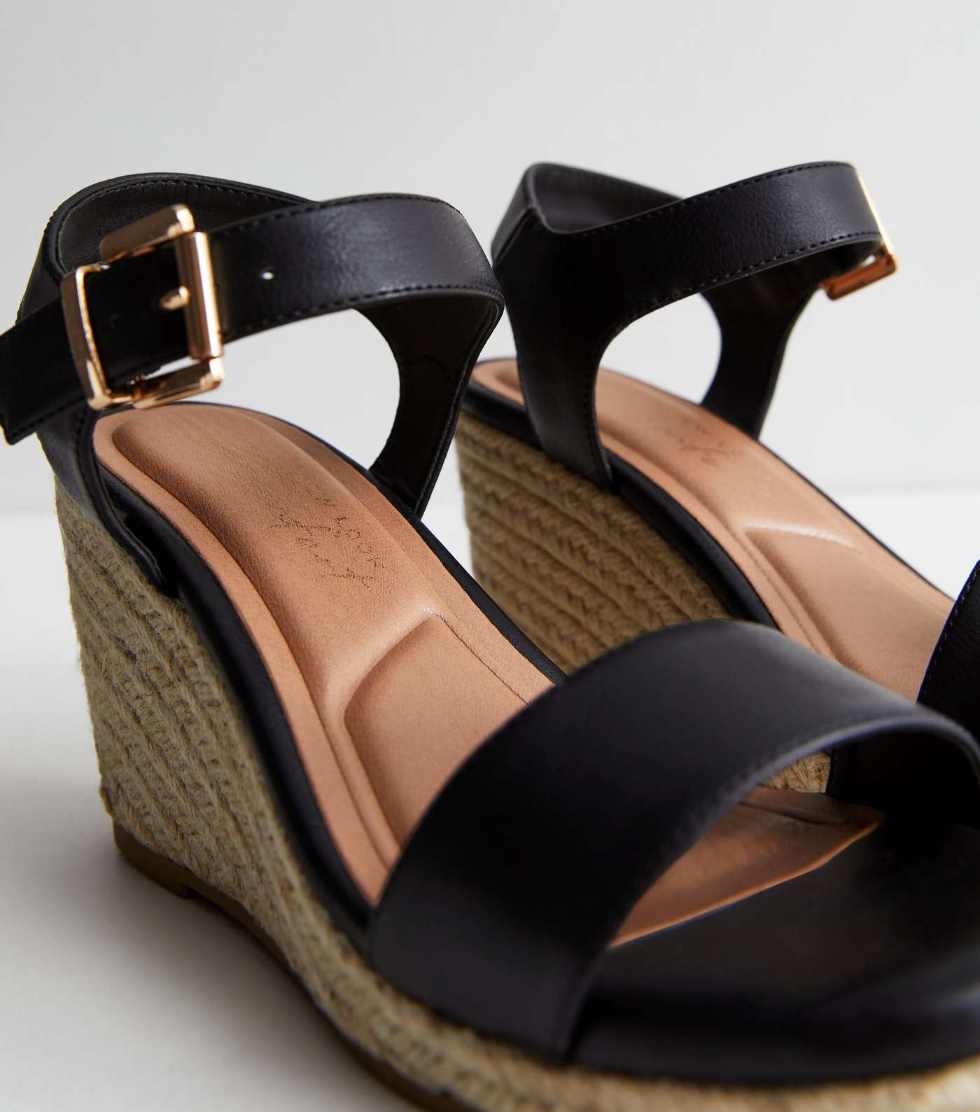 Wide Fit Black Leather-Look Espadrille Wedge Heel Sandals Image 5