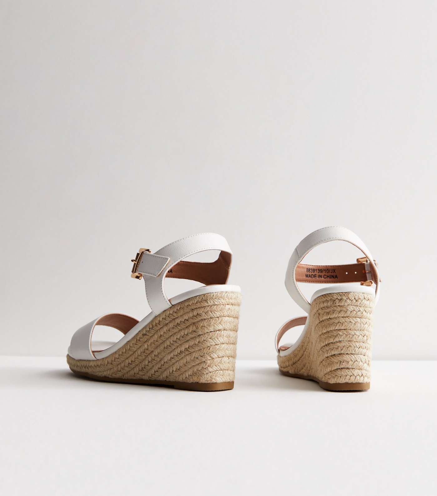 Wide Fit White Leather-Look Espadrille Wedge Heel Sandals Image 5