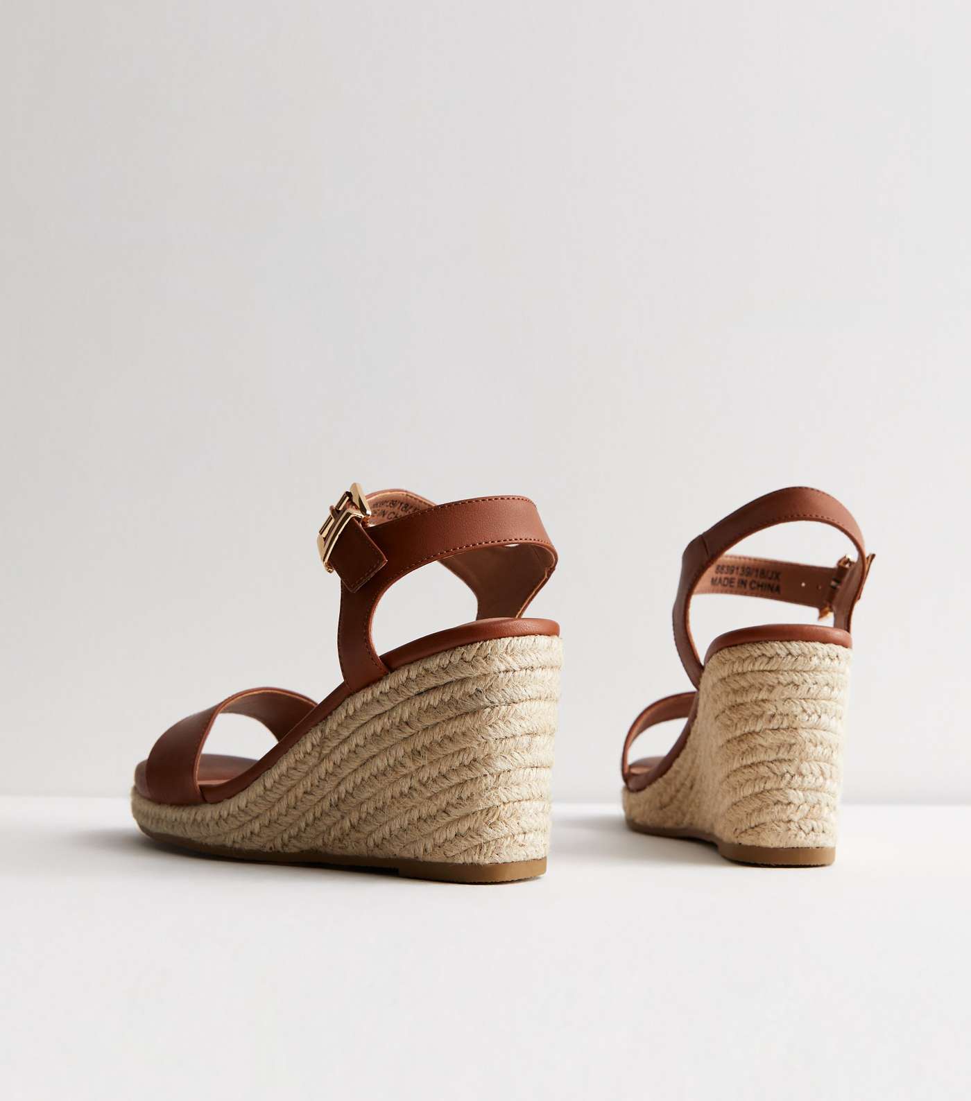 Wide Fit Tan Leather-Look Espadrille Wedge Heel Sandals Image 5