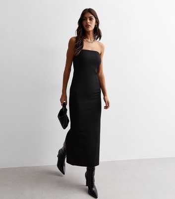 Black Ribbed Jersey Bandeau Midaxi Dress