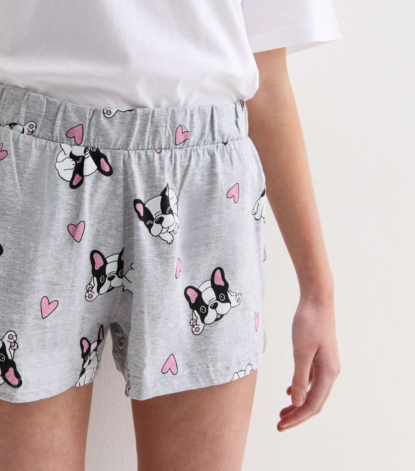 Girls White Short Pyjama Set with Frenchie Logo Image 3