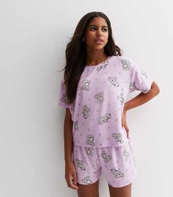 Girls Lilac Soft Touch Koala Print Short Pyjama Set