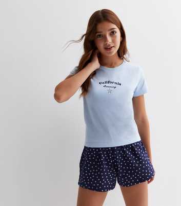Girls Pale Blue Short Pyjama Set with California Dreaming Logo