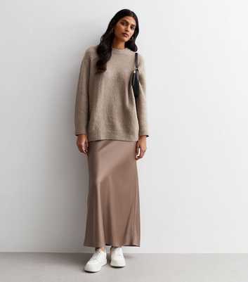 Light Brown Satin Bias Cut Maxi Skirt