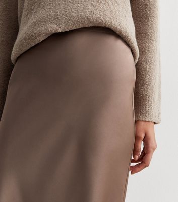 Light Brown Satin Bias Cut Maxi Skirt New Look