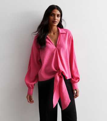 Bright Pink Tie Front Shirt