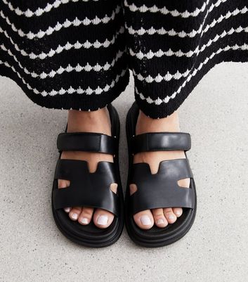 Footbed Sliders New Look Sliders Wide Fit Womens Double Buckle