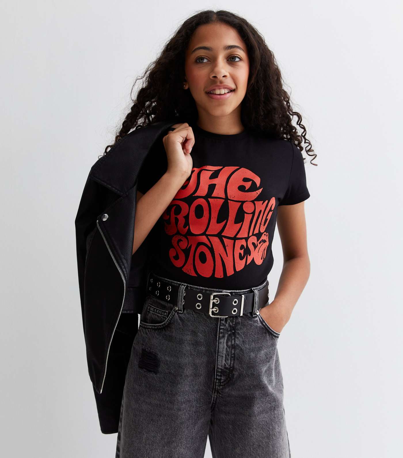 Girls Black The Rolling Stones Logo T-Shirt Image 2