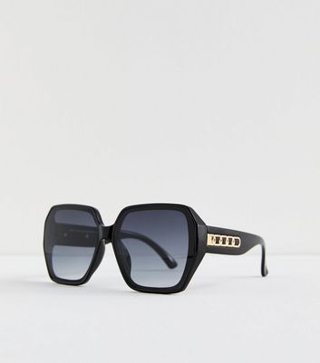 Black Square Frame Chain Sunglasses New Look