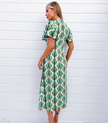 AX Paris Green Abstract Print V Neck Midi Dress New Look