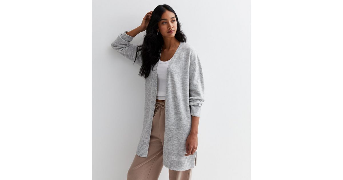 Pale Grey Knit Midi Cardigan New Look