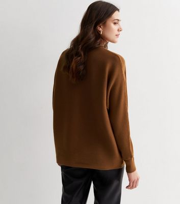 Tan Ribbed Batwing Stand Neck Jumper New Look
