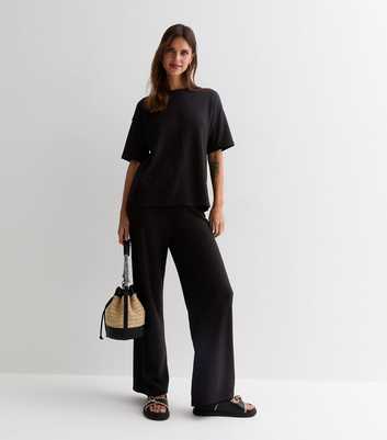 Black Ribbed Knit Trousers
