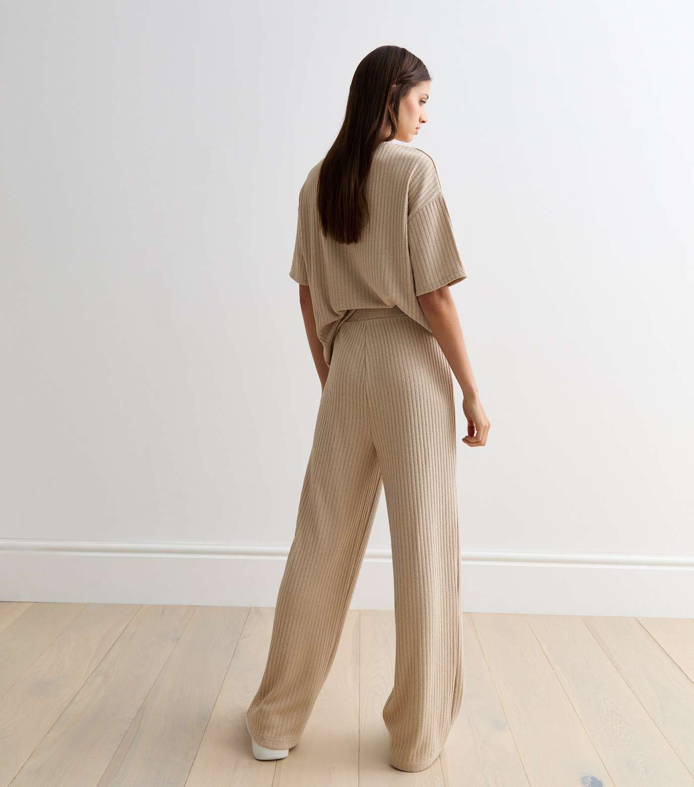 Cream Ribbed Knit Trousers Image 3