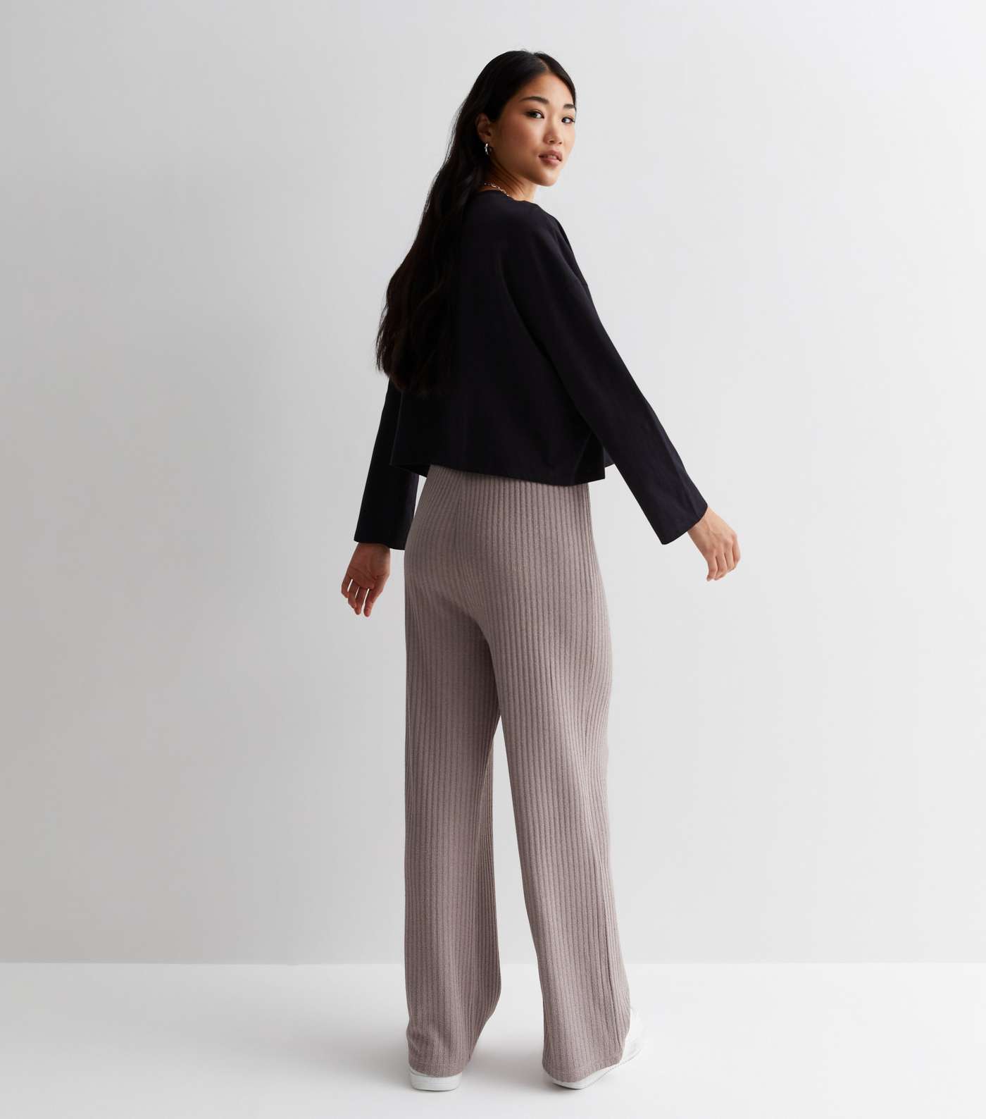 Mink Ribbed Knit Trousers Image 4