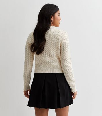 Petite Cream Cable Knit Crop Jumper New Look