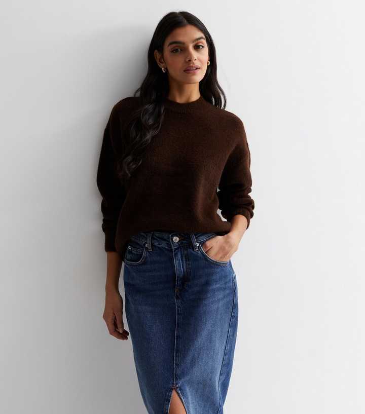 Dark Brown Knit Crew Neck Jumper
