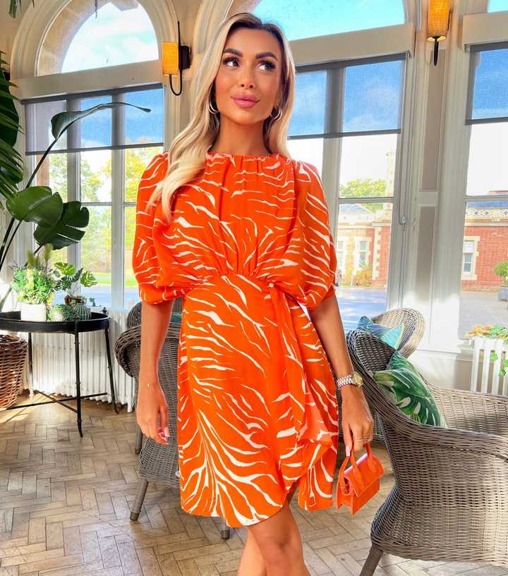 AX Paris Orange Animal Print Batwing Mini Dress