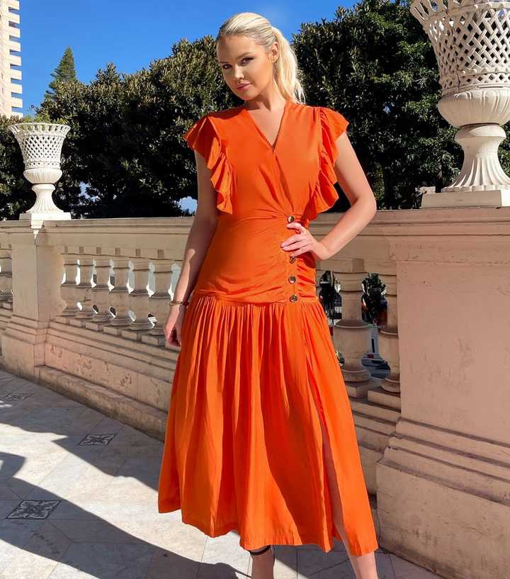 AX Paris Bright Orange Frill Midi Dress
