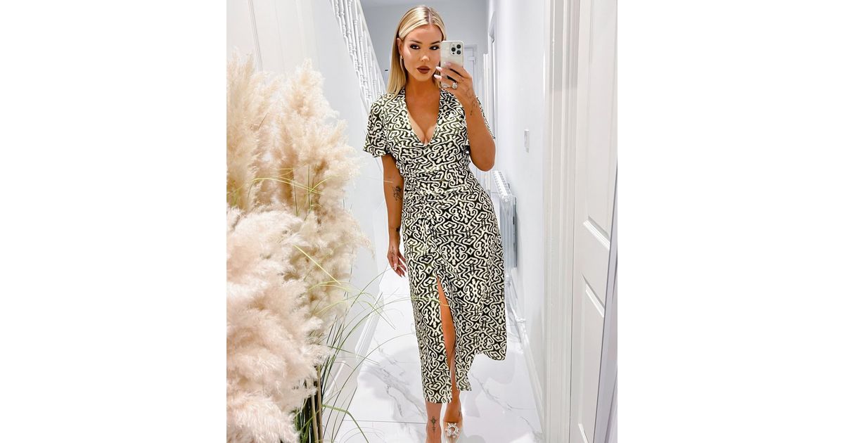 AX Paris Green Abstract Print Split Hem Midi Dress | New Look