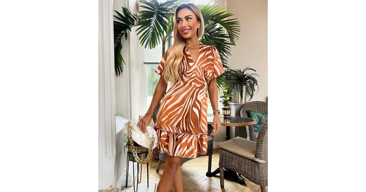 Ax Paris Zebra Print Mini Dress AX Paris Rust Animal Print Frill