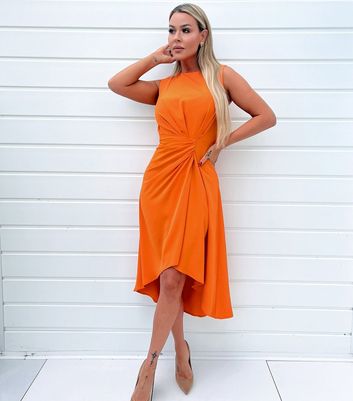 AX Paris Orange Gathered Midi Dress New Look