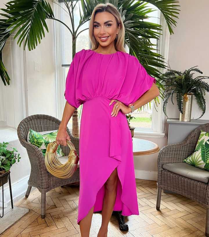 new look pink dress Anne Marie x New Look + Babydoll Empire Waist Mini Dress In Hot Pink