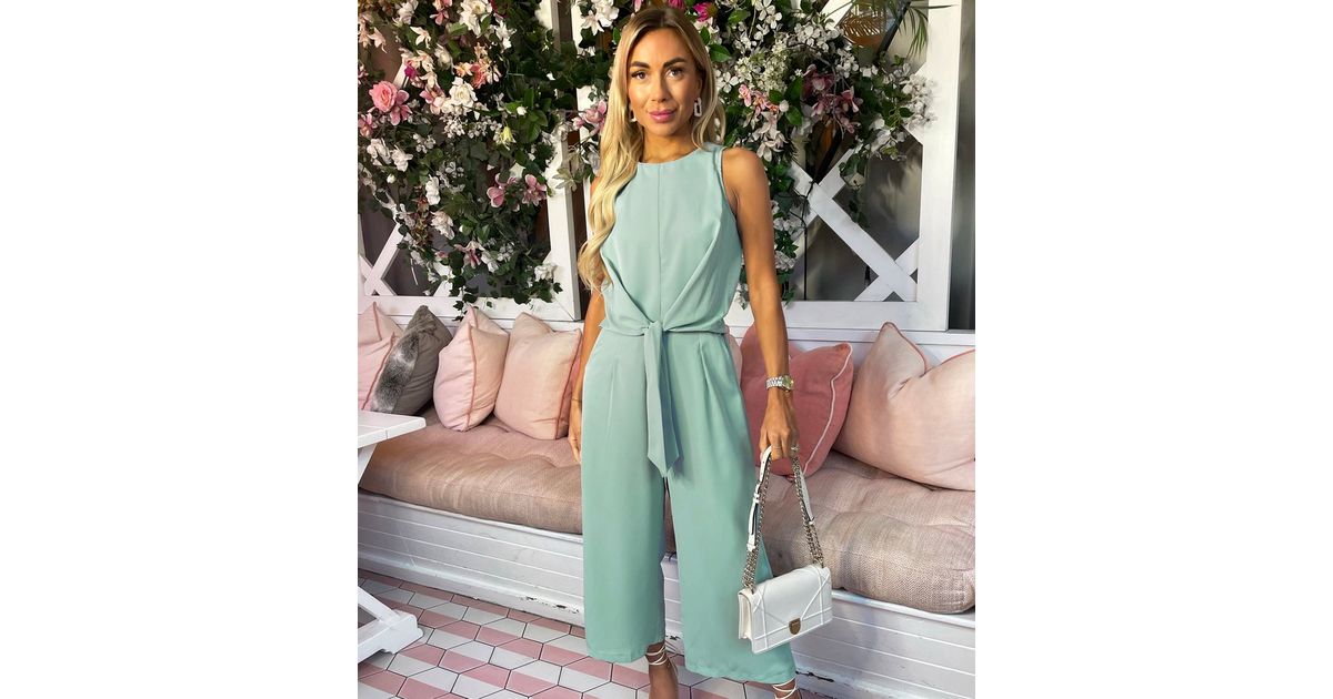 AX Paris Light Green Tie Front Jumpsuit New Look