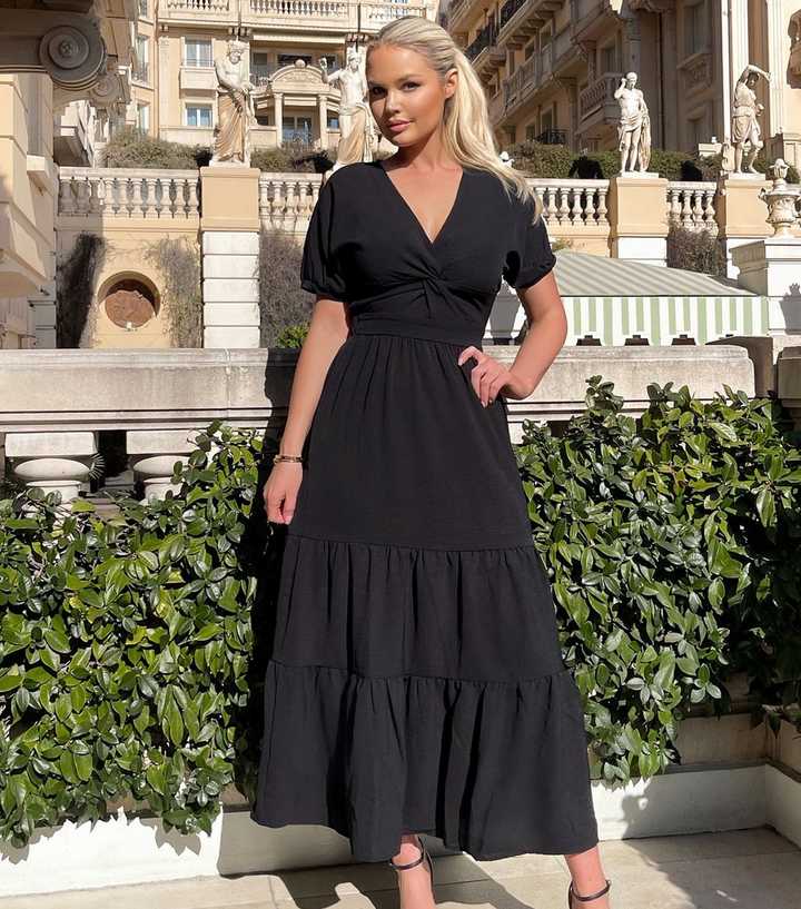 AX Paris Black Twist Front Smock Maxi Dress