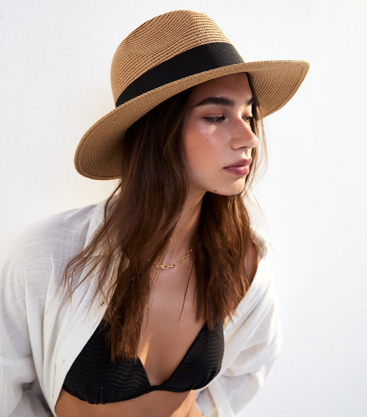 Stone Straw Effect Fedora Hat New Look