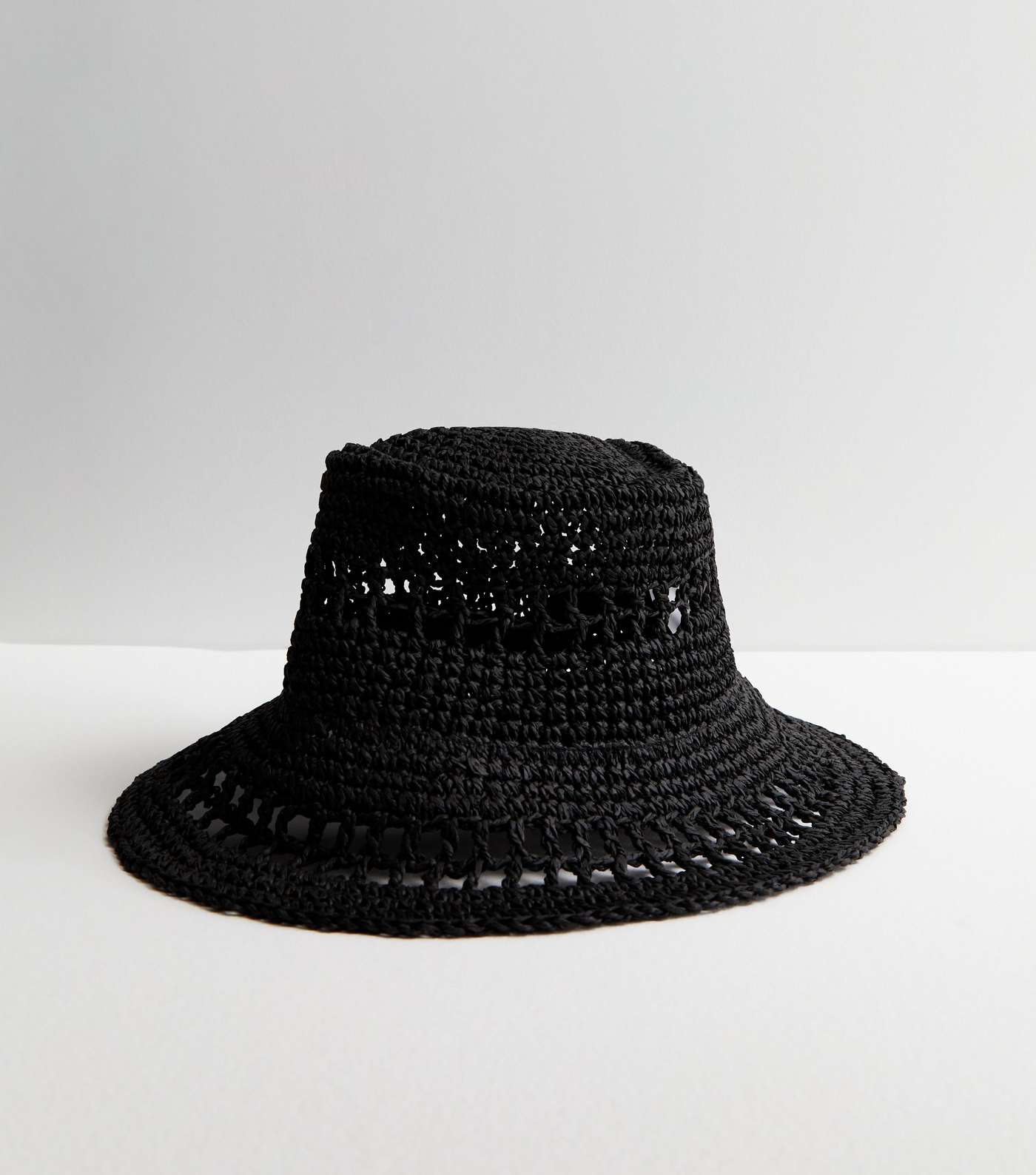 Black Straw Crochet Bucket Hat Image 2