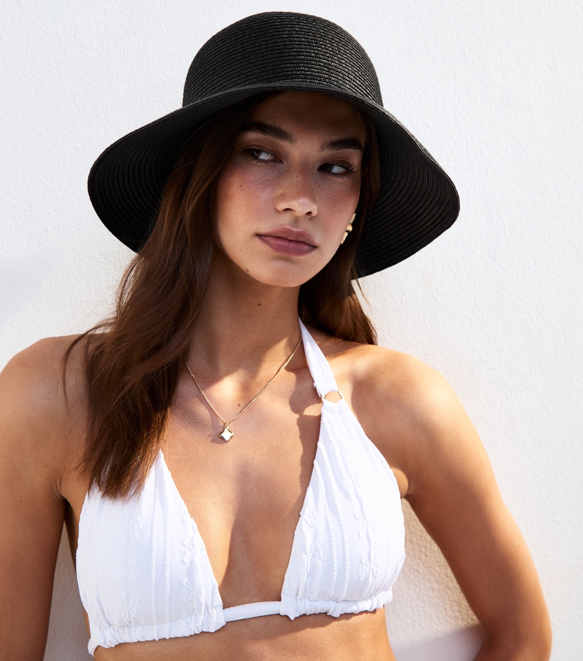 Black Straw Effect Packable Bucket Hat New Look