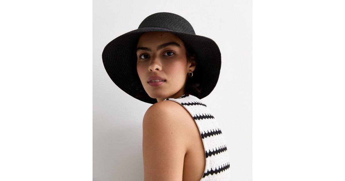 Black Straw Effect Packable Bucket Hat | New Look