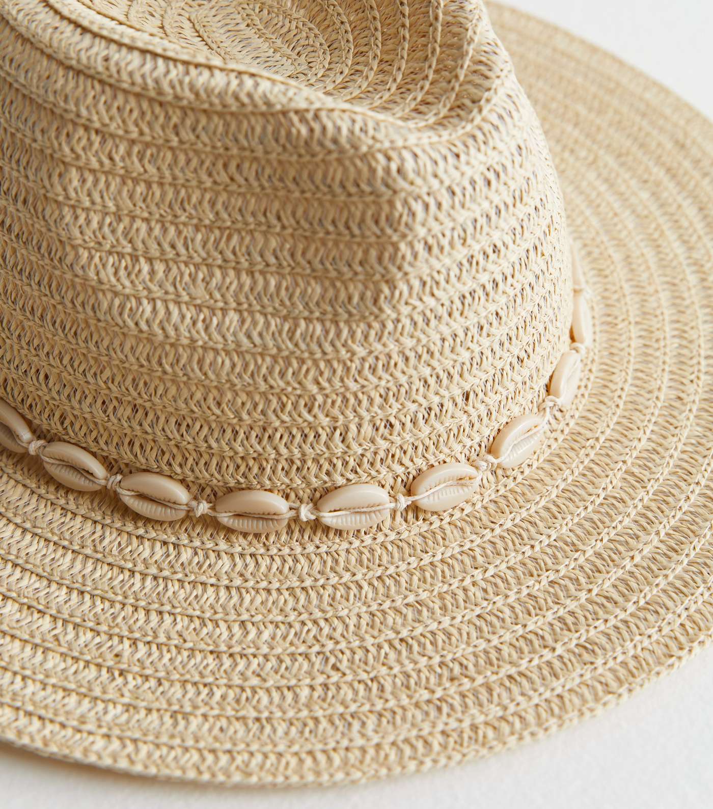 Stone Straw Effect Shell Trim Packable Fedora Hat Image 3