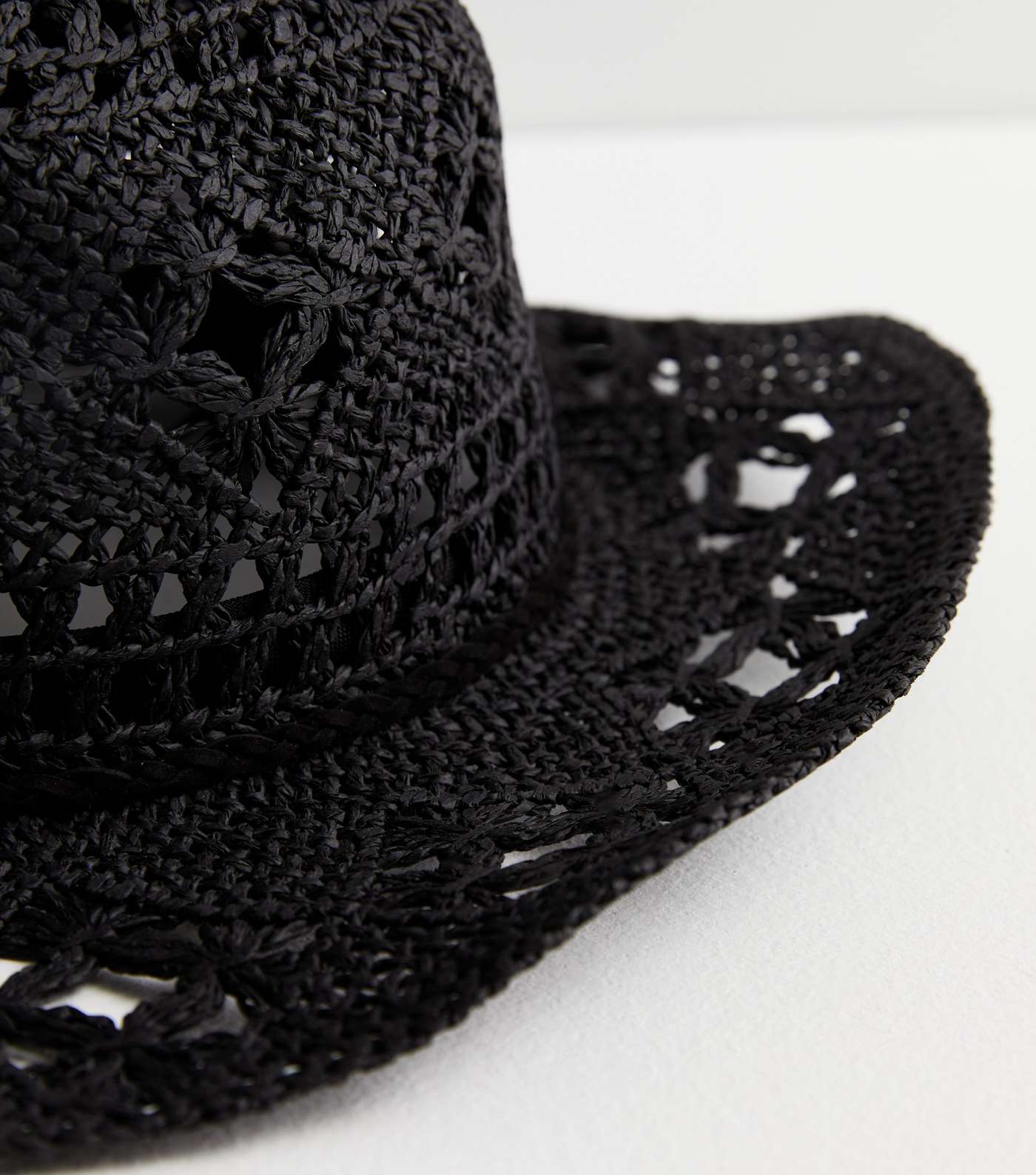 Black Straw Effect Crochet Cowboy Hat Image 3