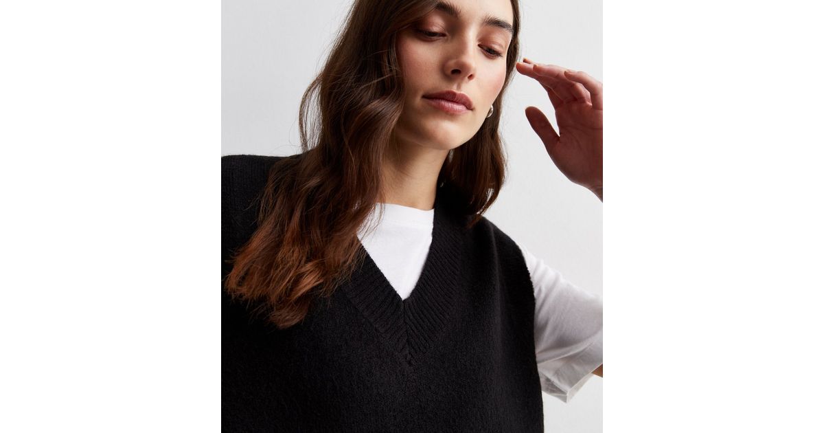 Black Soft Knit V Neck Vest New Look — free download
