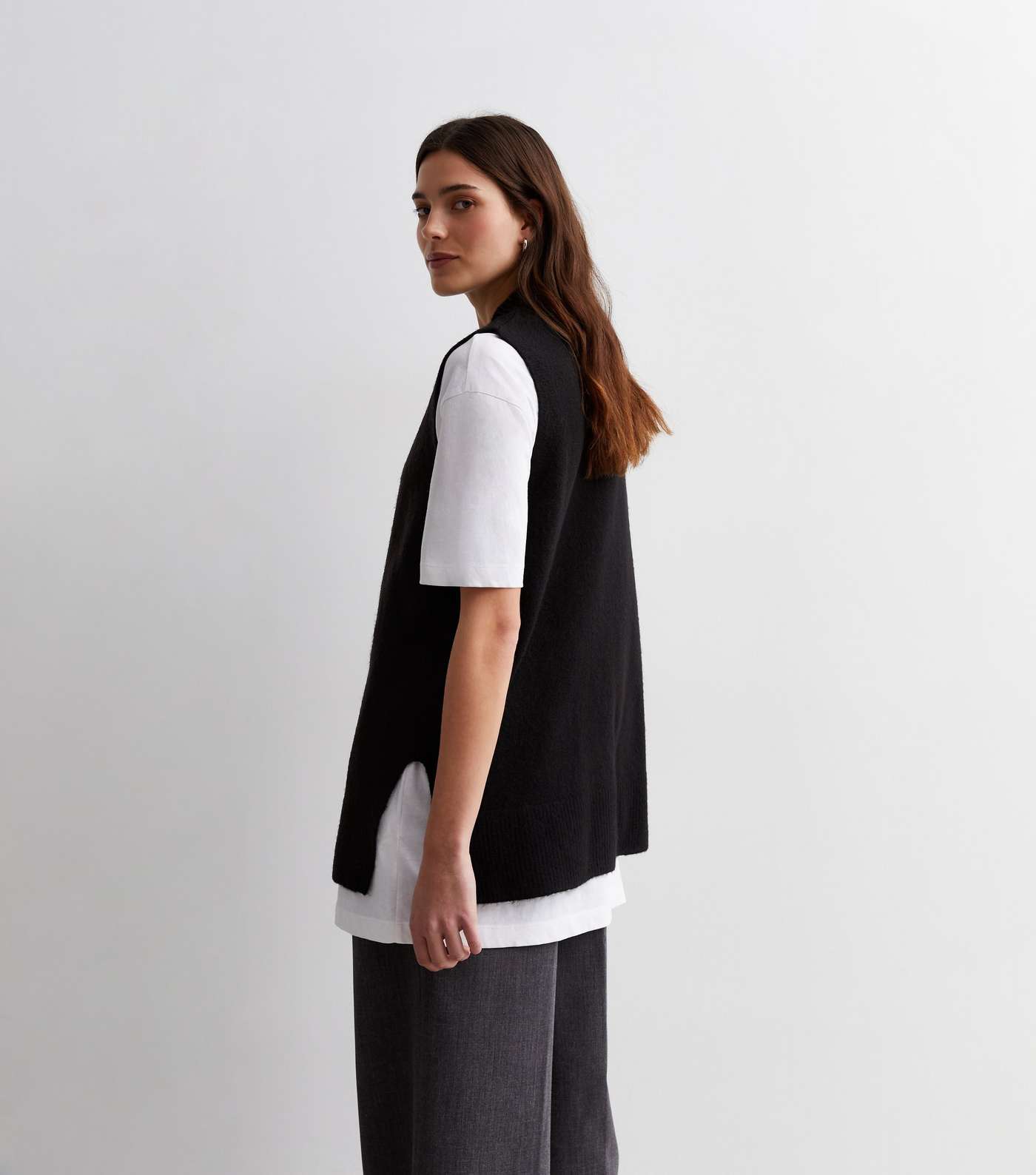 Black Soft Knit V Neck Vest Image 4