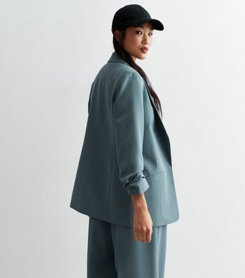 Blue Ruched Sleeve Blazer New Look