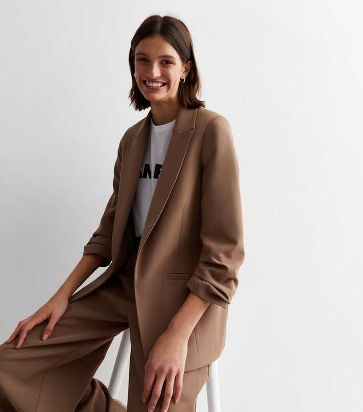 Mink Ruched Sleeve Blazer