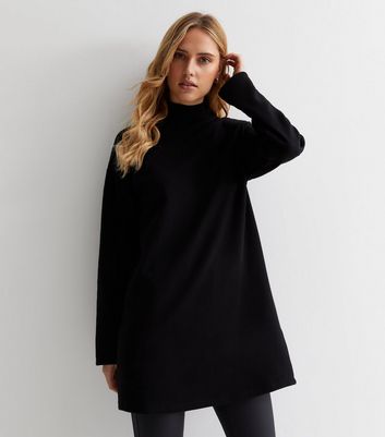 Black Roll Neck Longline Jumper New Look