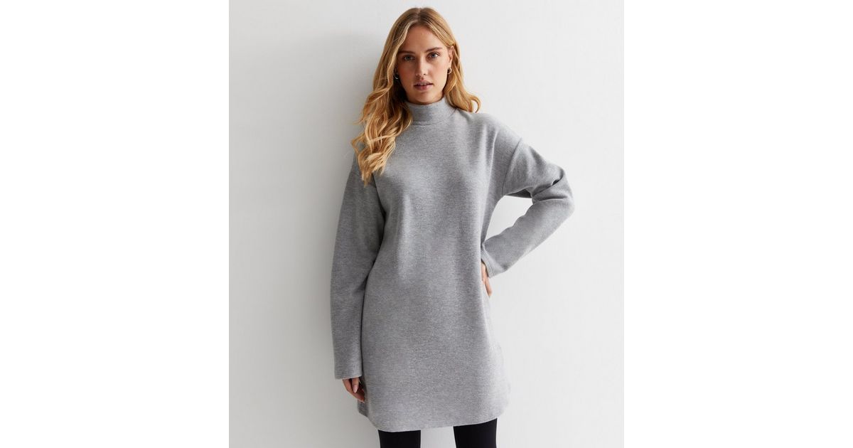 Pale Grey Roll Neck Longline Jumper | New Look