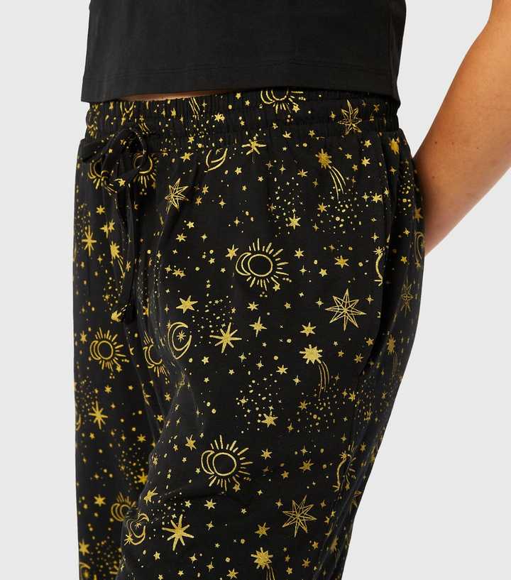 Black Legging Pyjama Set with Celestial Print