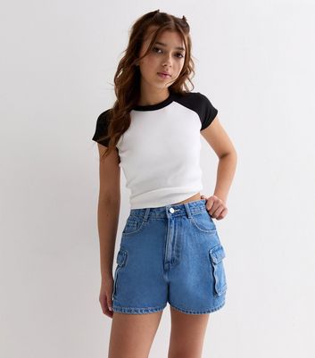 Girls Blue Denim Cargo Shorts