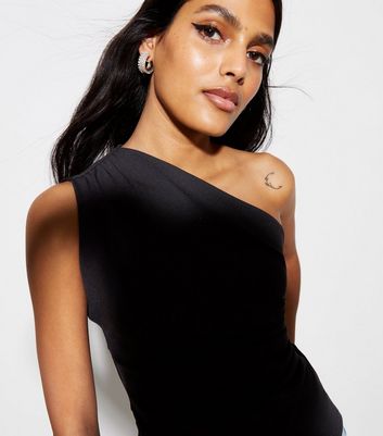 Izabella Shine One Shoulder Top Black