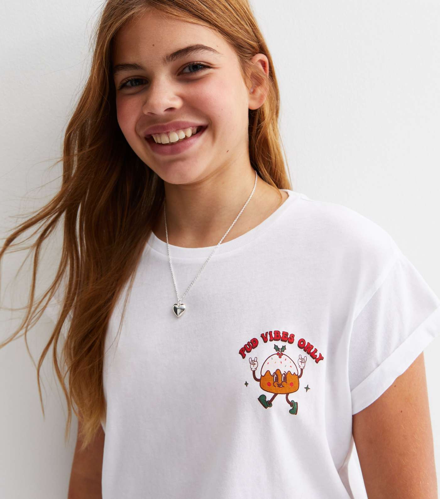 Girls White Cotton Let The Pud Times Roll Logo T-Shirt Image 2