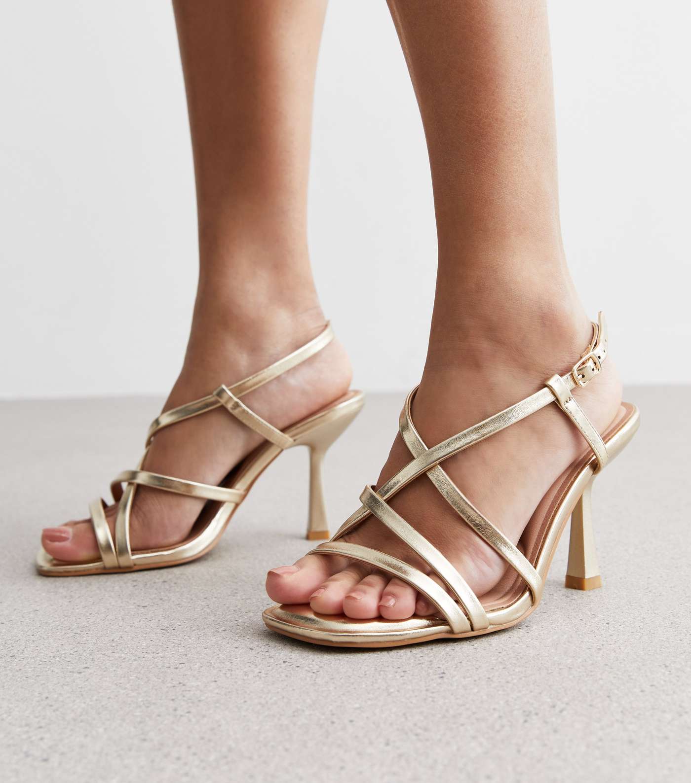 Extra Wide Fit Gold Strappy Stiletto Heel Sandals Image 2