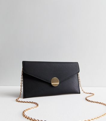 Black Leather-Look Envelope Clutch Bag New Look